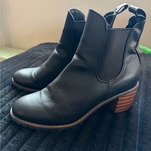 SHEIN Black Ankle Boots with Brown Heel